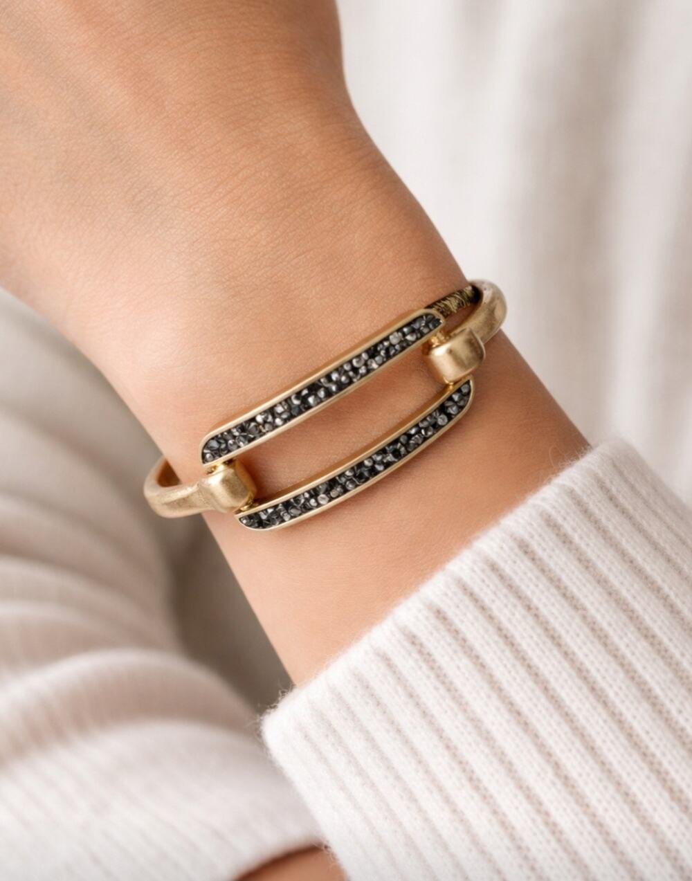Pomina Gold Hammered Black Crystal Bangle.Bracelet